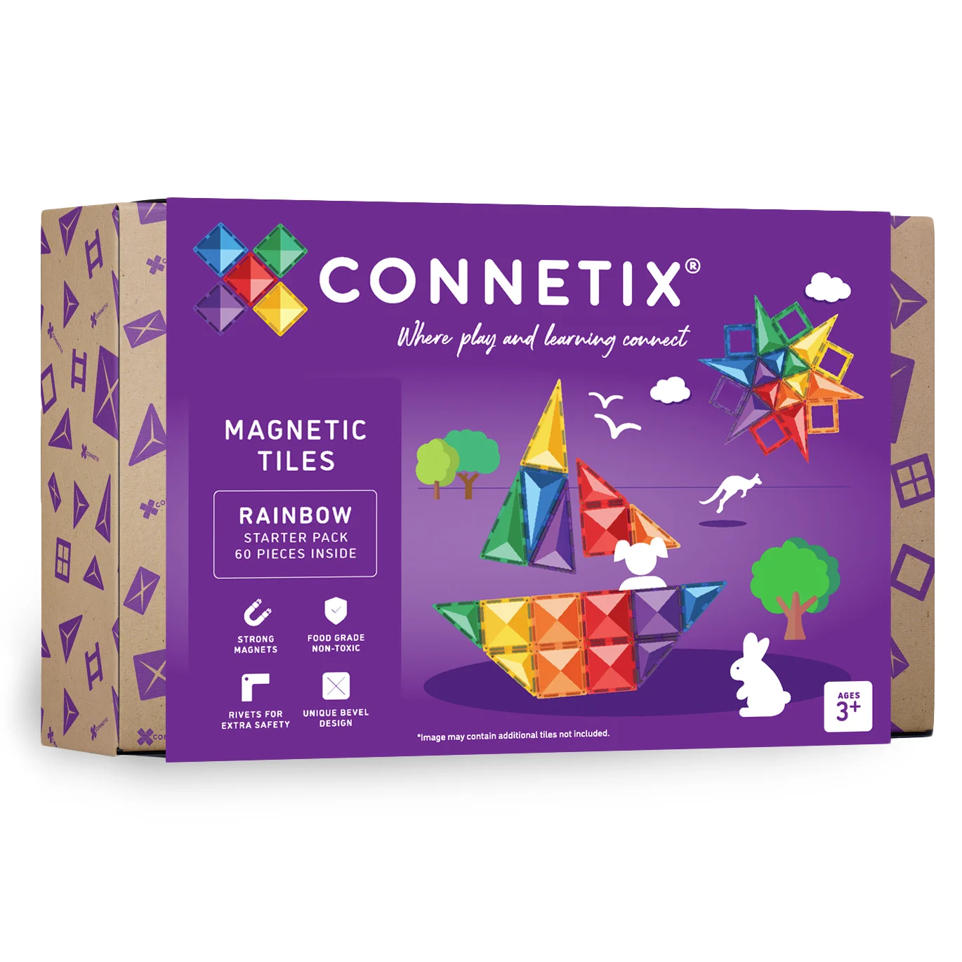 Connetix konstrukcijski komplet magnetnih ploščic v mavričnih barvah.
